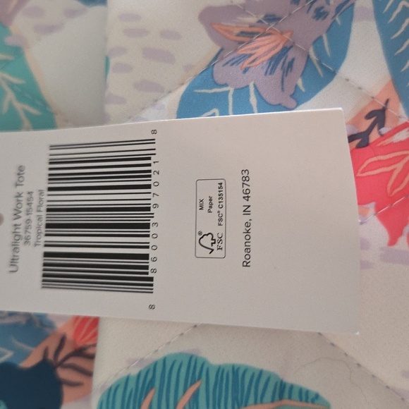 Vera Bradley Tropical Floral Tote - Blue, Pink, Cream. Purple Inside. Strap. - Picture 2 of 4